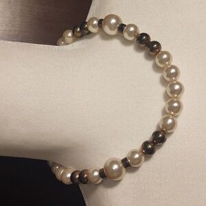 Vintage 18" Faux Pearl & Bronze Beaded Necklace